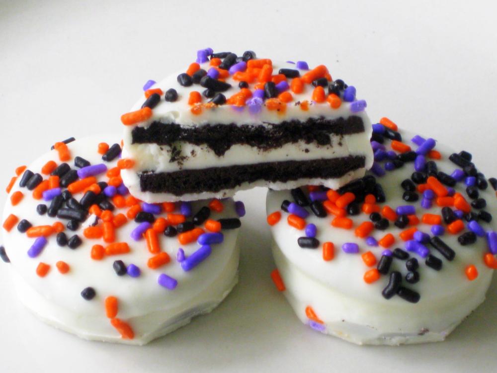 Halloween Rainbow Oreos - 1 Dozen (12) Purple Orange Black Milk Chocolate Cookies White Chocolate Trick Treat Gift Holiday