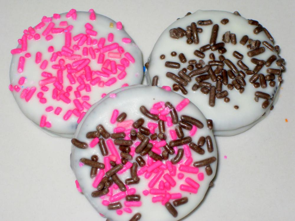 Pink Brown Oreos - 1 Dozen (12) Candy Covered Dipped White Chocolate Milk Chocolate Cookies Edible Party Favors Wedding Birthday