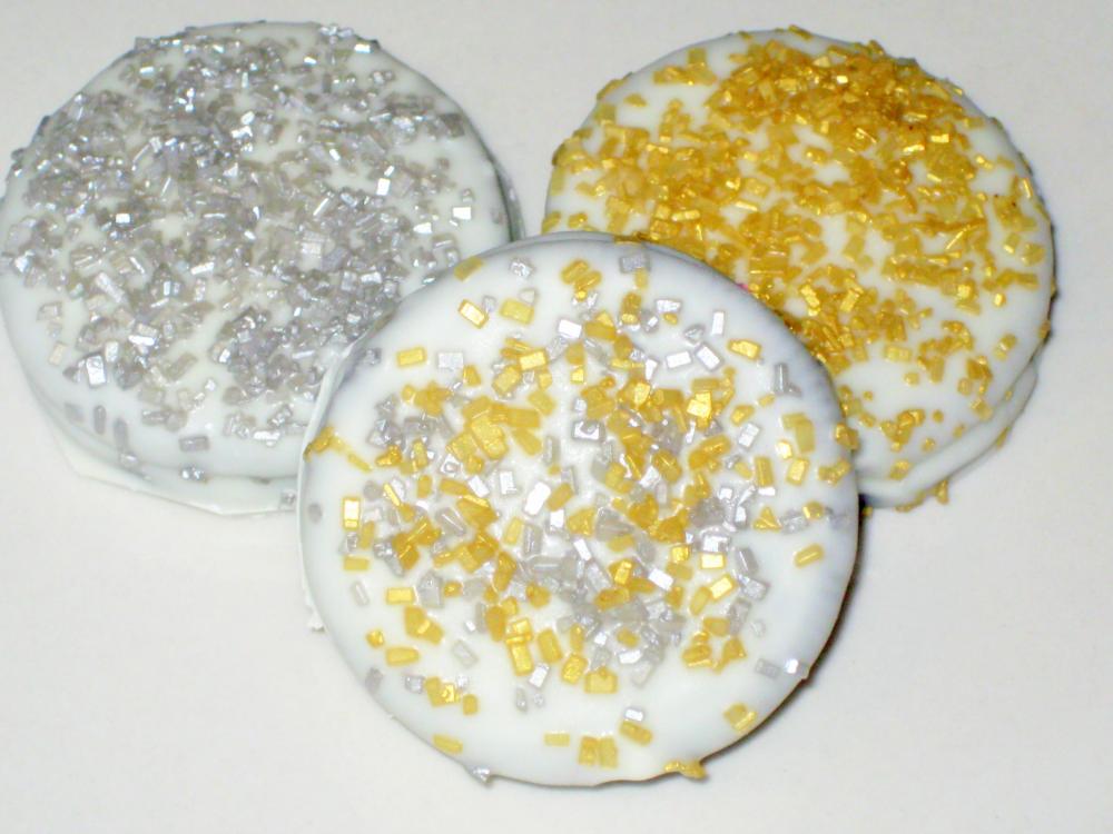 Anniversary Oreos - 1 Dozen (12) Gold Silver 50 60 Sprinkles Cookies Gift Wedding Favors Years Party White Chocolate Milk Chocolate