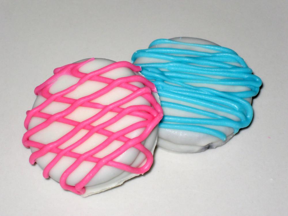 Baby Oreos - 1 Dozen (12) Drizzled Dipped Cookies Pink Blue Baby Shower Edible Party Favors Treats White Chocolate Milk Chocolate